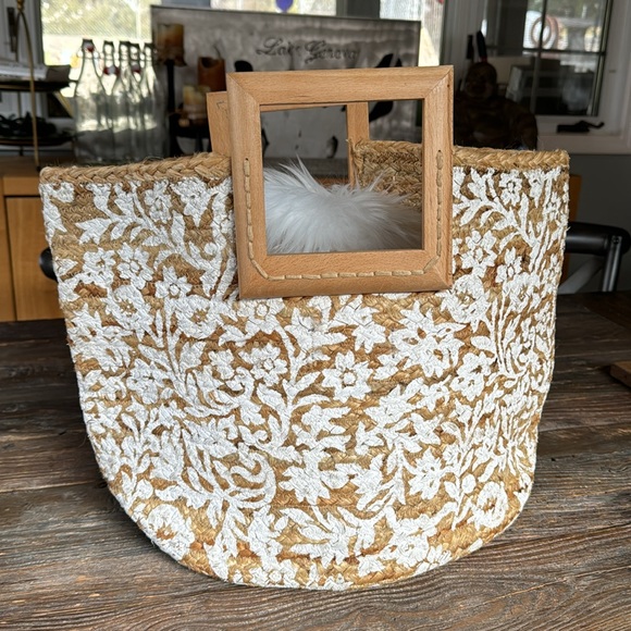 Anthropologie Antik Kraft Pallavi jute tote EUC - Picture 4 of 10